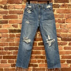 Rag & Bone Straight Leg Jean in Shaker Wash Size 27 Distressed Raw Hem